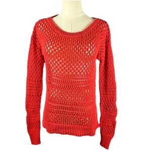 American Eagle Red Open Chunky Knit Pullover Sweater Women Xs Preppy Stretch Top